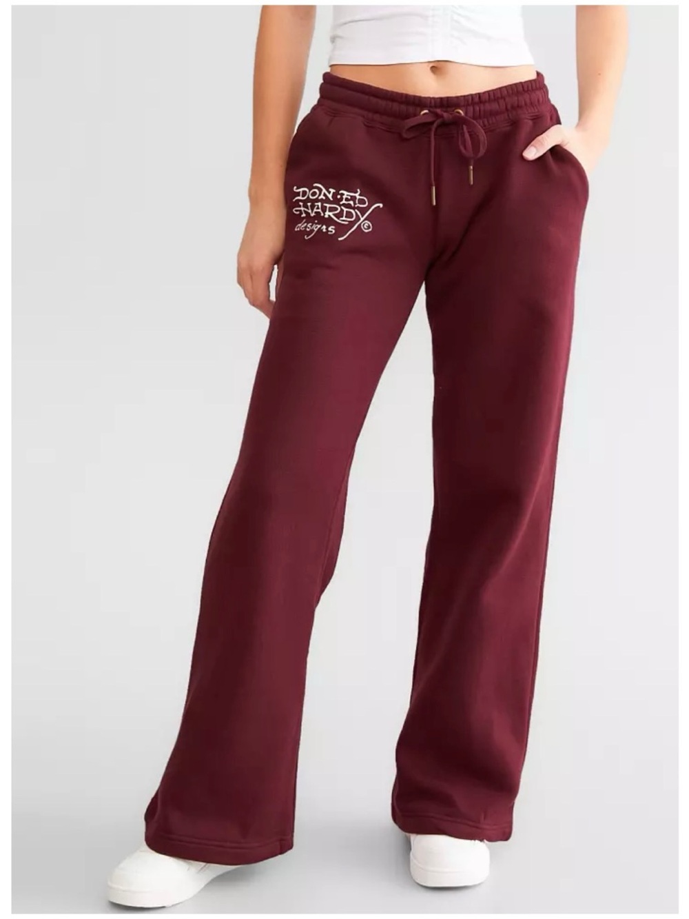 Ed Hardy Women’s Sz S Retro Tiger Print Sweatpants Red Burgundy Pull On